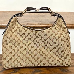 Authentic Gucci Horsebit GG Monogram Canvas Hobo